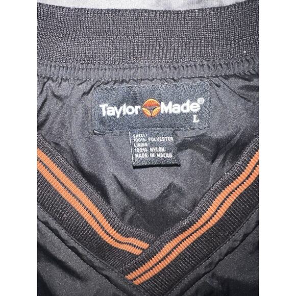 TaylorMade Golf Windbreaker Pullover Jacket Black Orange Trim L Nylon Lined - Picture 2 of 9